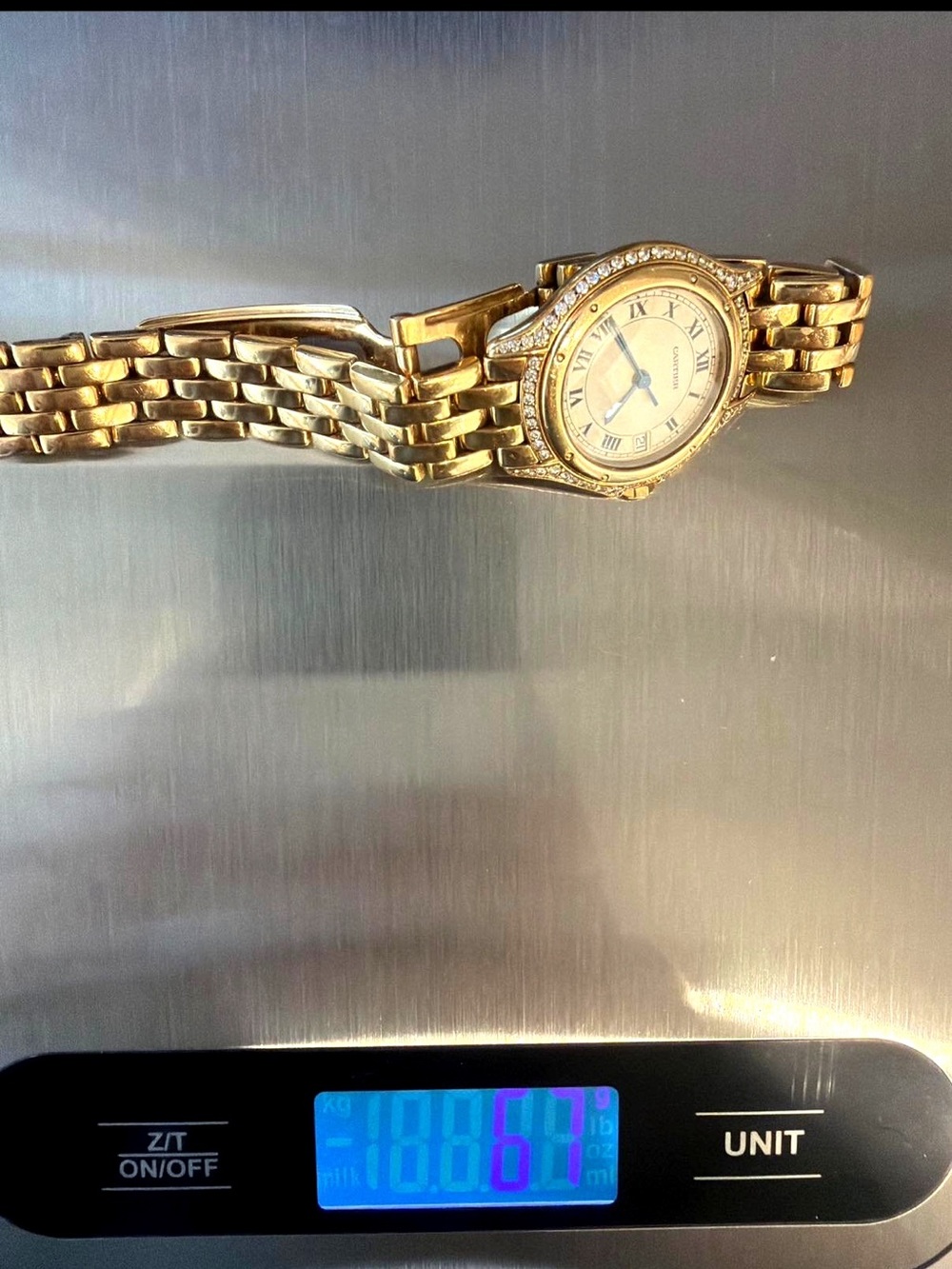 Cartier 18 karat Gold Cougar Watch with White Dial, Blue Hands and diamonds. - Picture 12 of 16